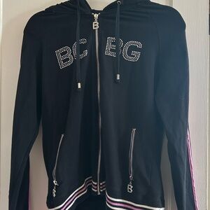 BCBG Black Hoodie with Rhinestone Logo and Pink Trim